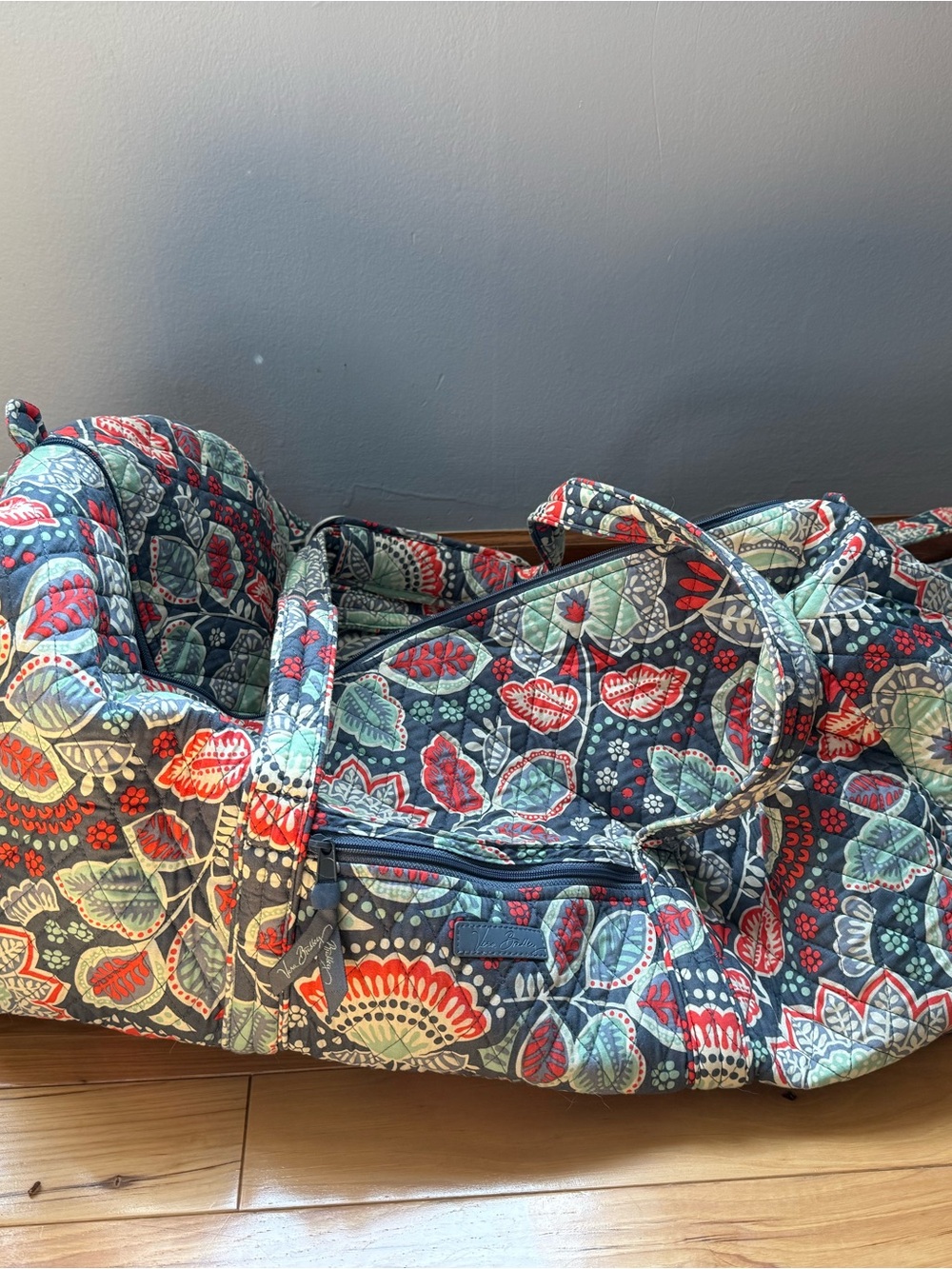 Vera Bradley Quilted Floral Tote in Navy, Red & Mint